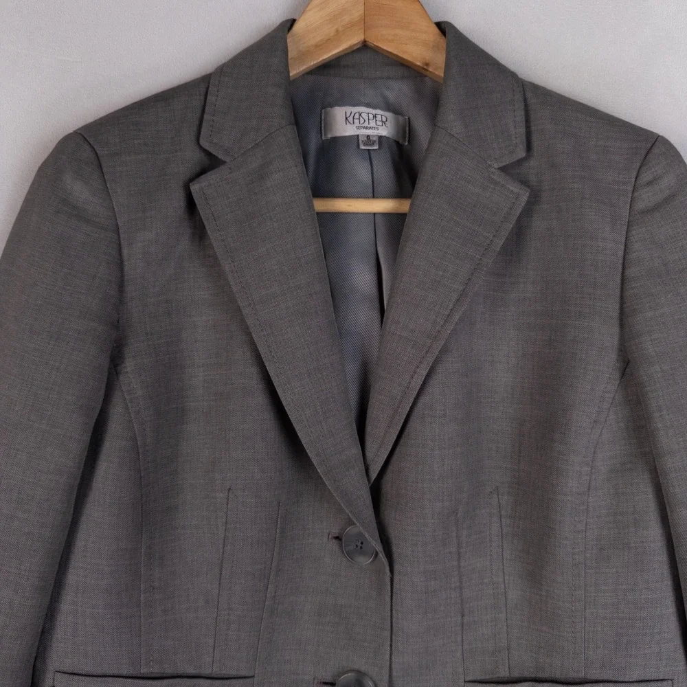 Kasper Womens Blazer Size 6 Gray Two Button Professional Career Suit Jacket